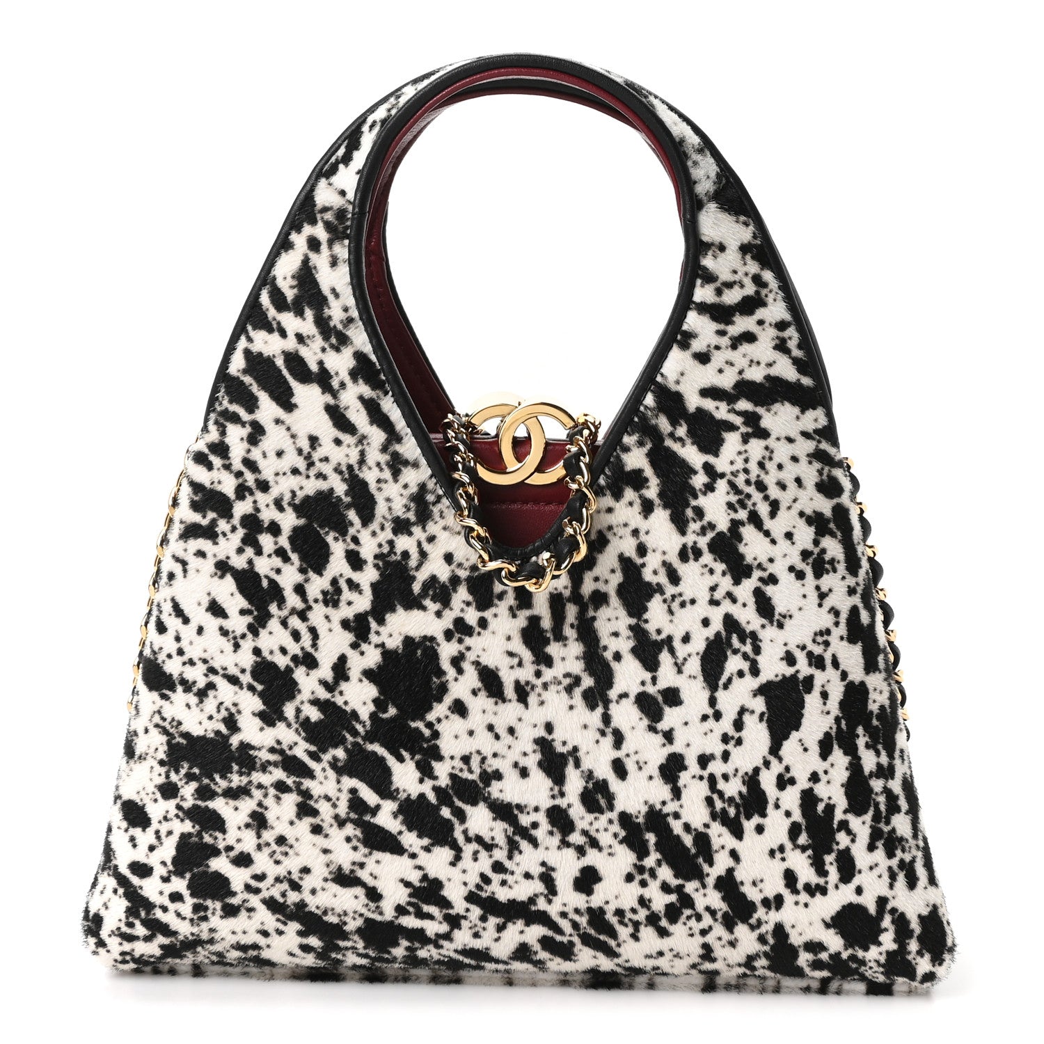 Chanel Pony Hair Printed Chic Lady Small Shopping Tote White Black 1 of 11