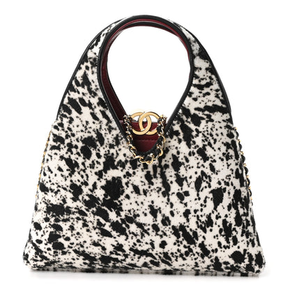 Chanel Pony Hair Printed Chic Lady Small Shopping Tote White Black 1 of 11