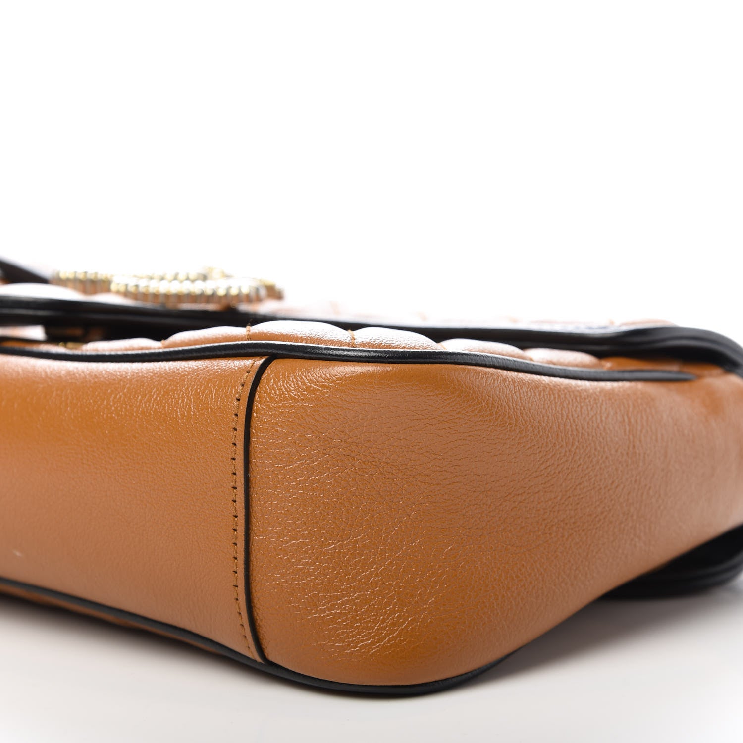 Gucci Vintage Effect Calfskin Matelasse Diagonal Small Torchon GG Marmont Shoulder Bag Cognac Black 7 of 9