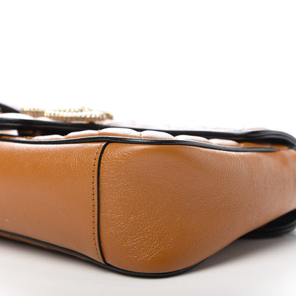 Gucci Vintage Effect Calfskin Matelasse Diagonal Small Torchon GG Marmont Shoulder Bag Cognac Black 7 of 9