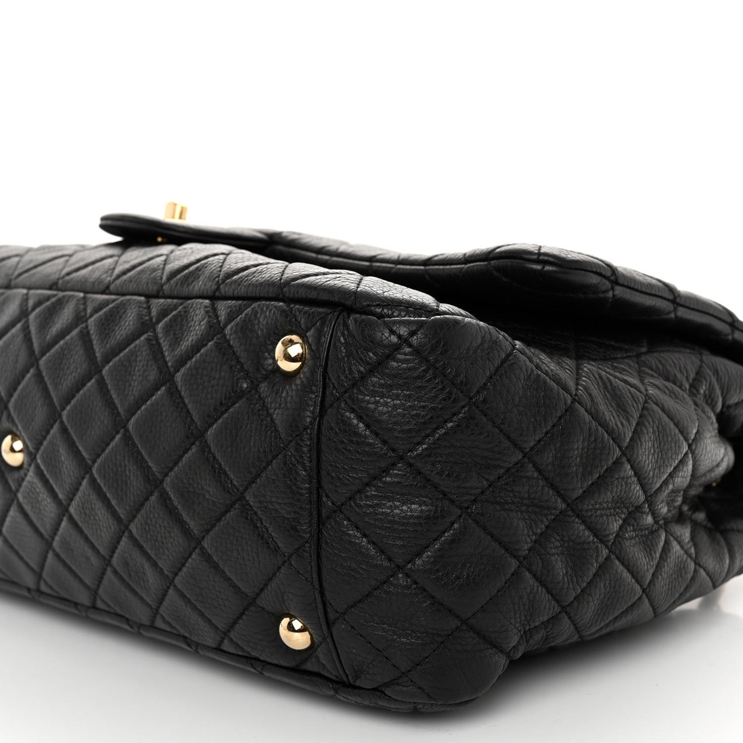 Calfskin Quilted XXL Travel Flap Bag Black