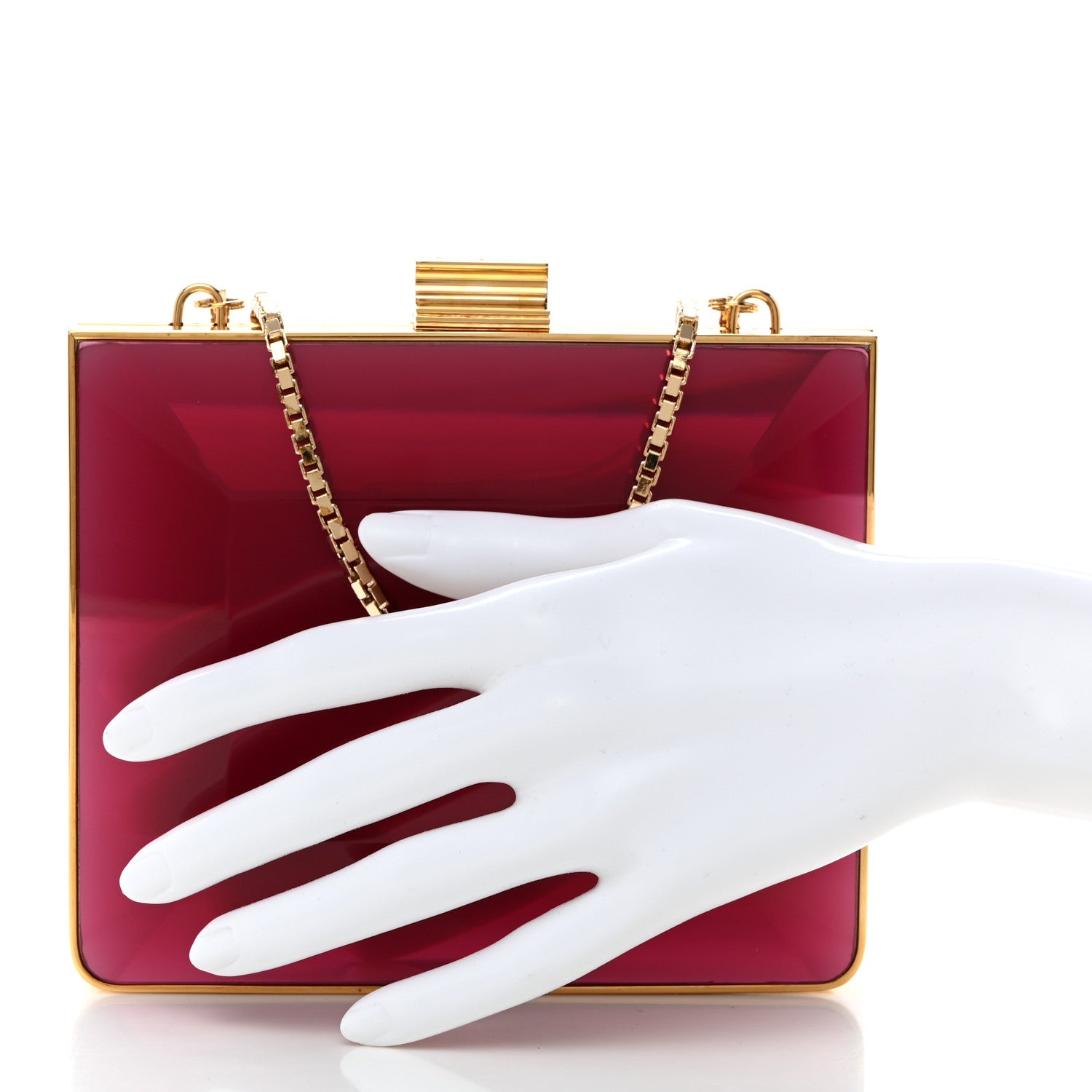 Salvatore Ferragamo Metal Plexiglass Dolly Box Clutch Deep Fuchsia 2 of 7