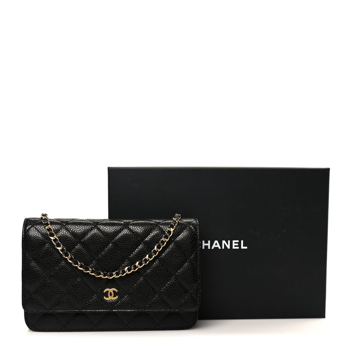 Caviar Quilted Wallet on Chain WOC Black