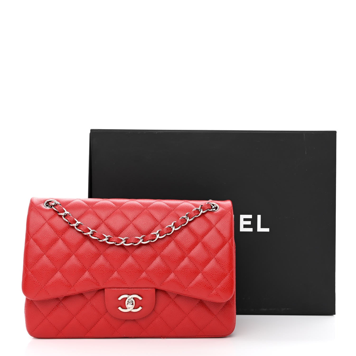 Chanel Caviar Quilted Jumbo Double Flap Red 13 of 13