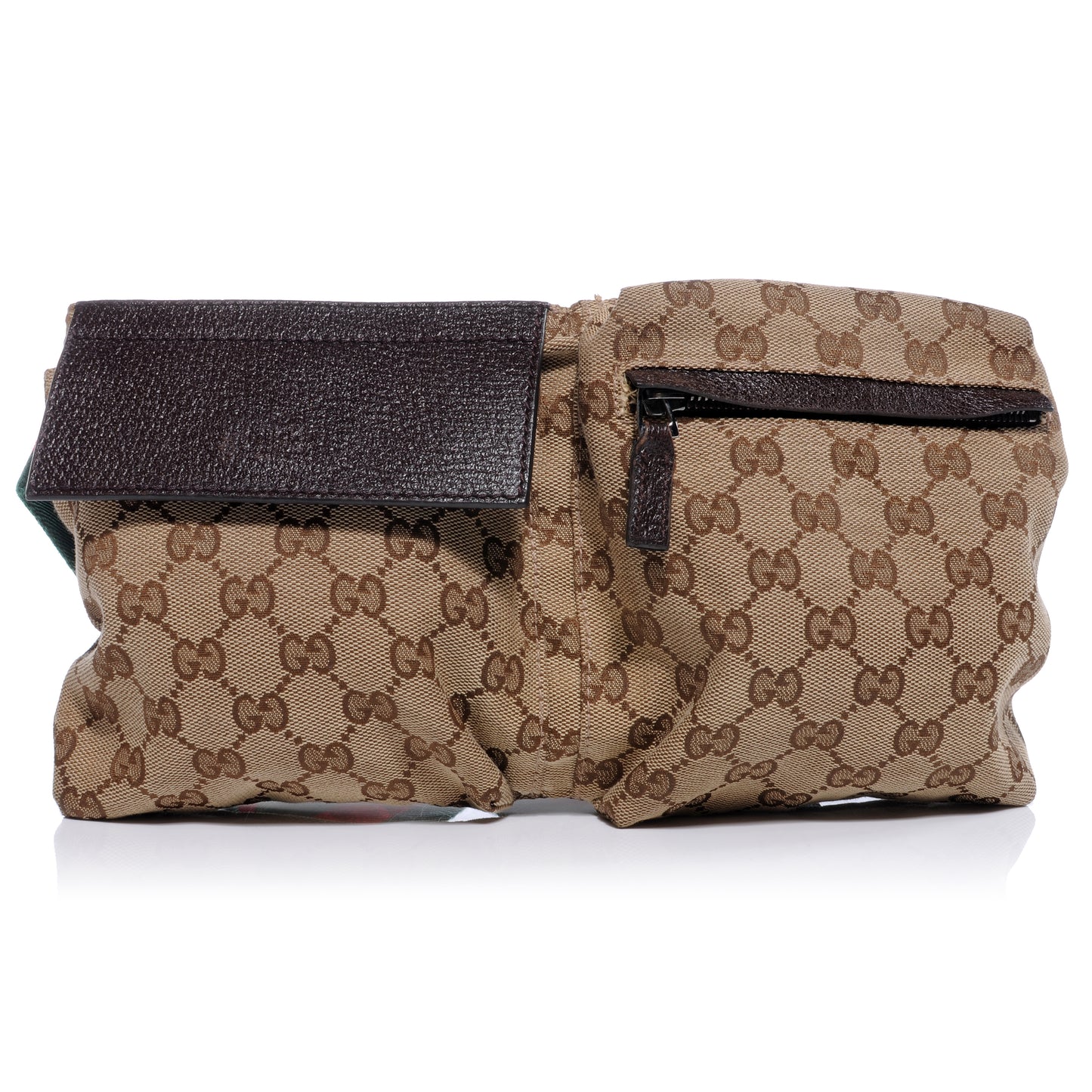 GG Monogram Web Double Pocket Belt Bag Ebony