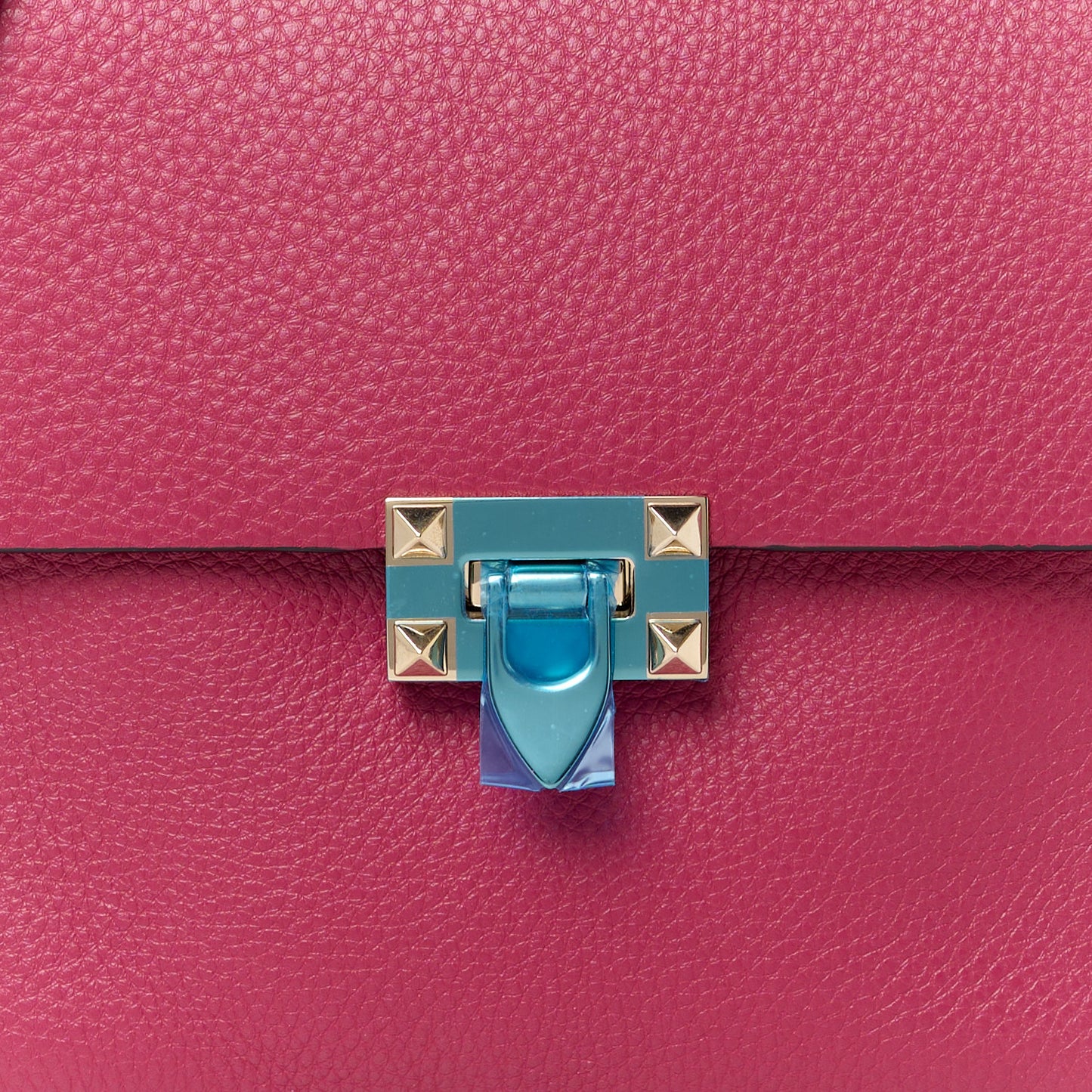 Pebbled Calfskin Rockstud Flip Lock Flap Messenger Raspberry