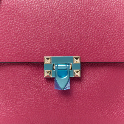 Valentino Garavani Pebbled Calfskin Rockstud Flip Lock Flap Messenger Raspberry 8 of 10