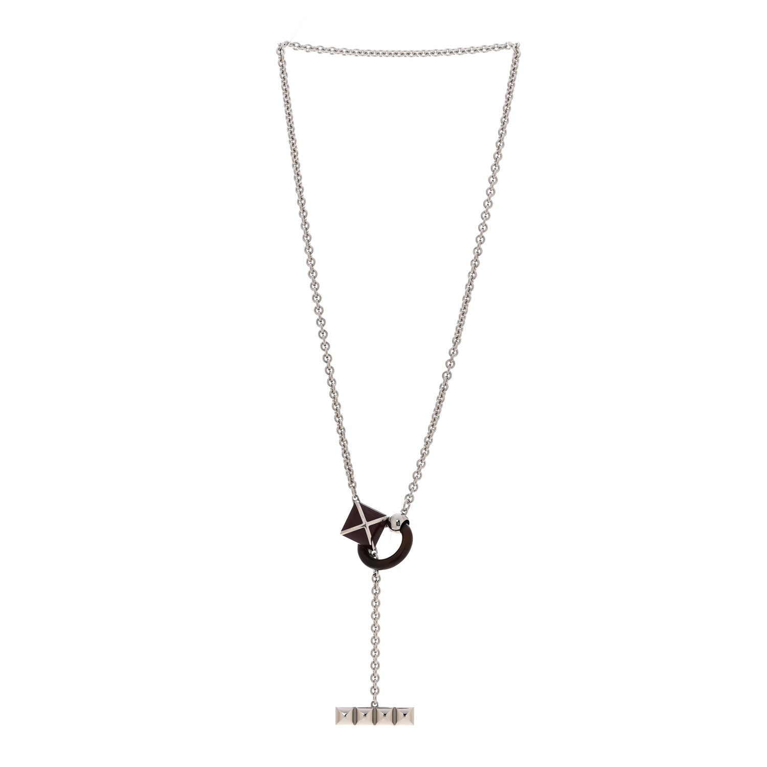 Hermes Palladium Buffalo Horn Medor XO Necklace  Black 3 of 7