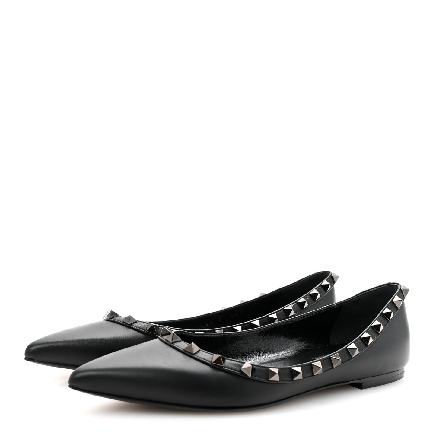 Calfskin Lacquered Monochrome Rockstud Ballerina Flats 38 Black