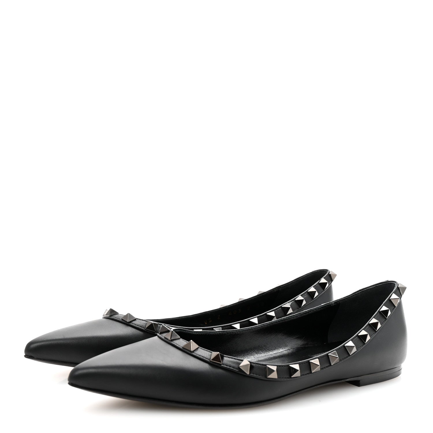Valentino Garavani Calfskin Lacquered Monochrome Rockstud Ballerina Flats 38 Black 4 of 9