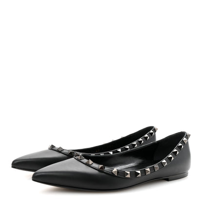 Valentino Garavani Calfskin Lacquered Monochrome Rockstud Ballerina Flats 38 Black 4 of 9