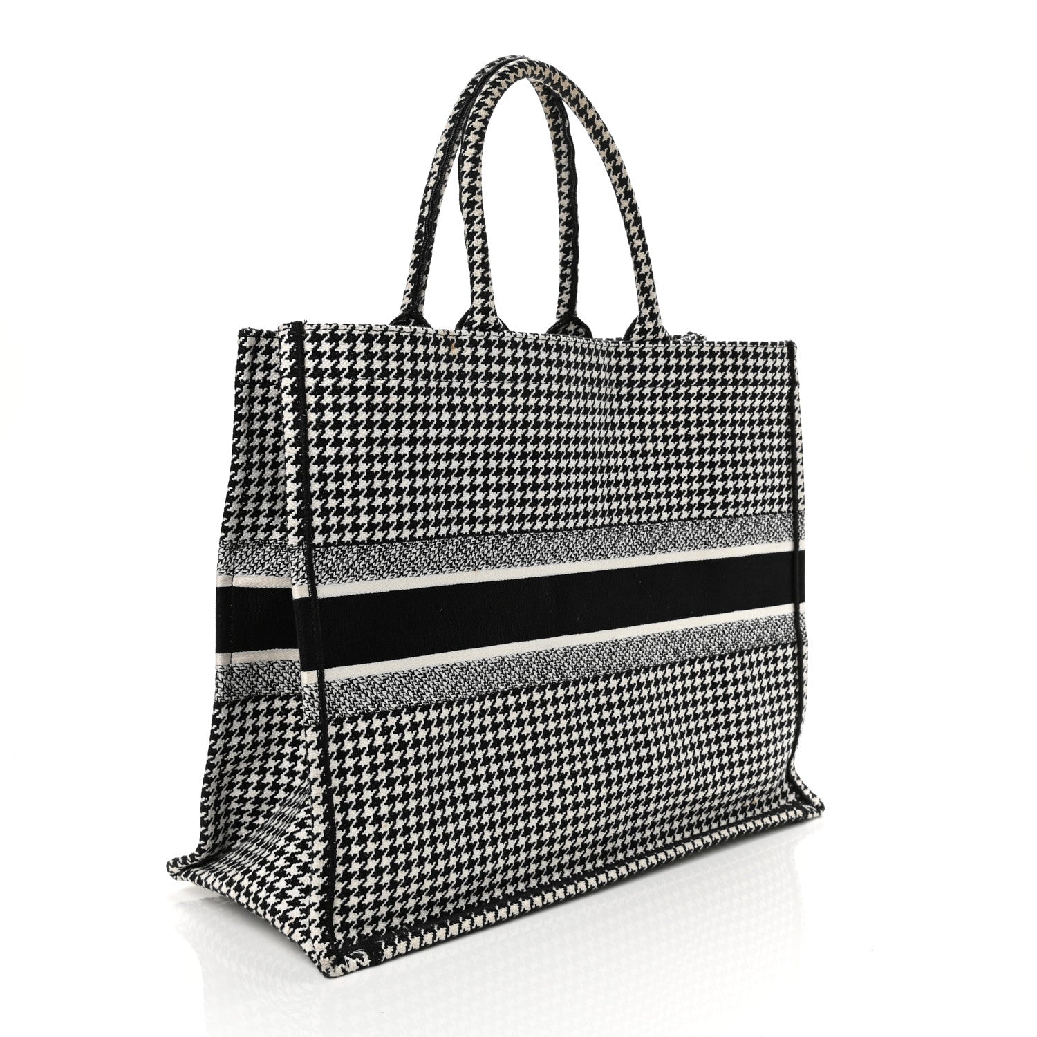Christian Dior Canvas Houndstooth Embroidered Book Tote Black White 3 of 15