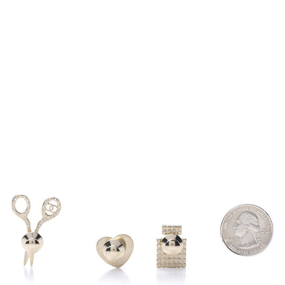 Chanel Metal Strass Crystal Quilted CC Heart Scissors Perfume Brooch Set Gold 3 of 5