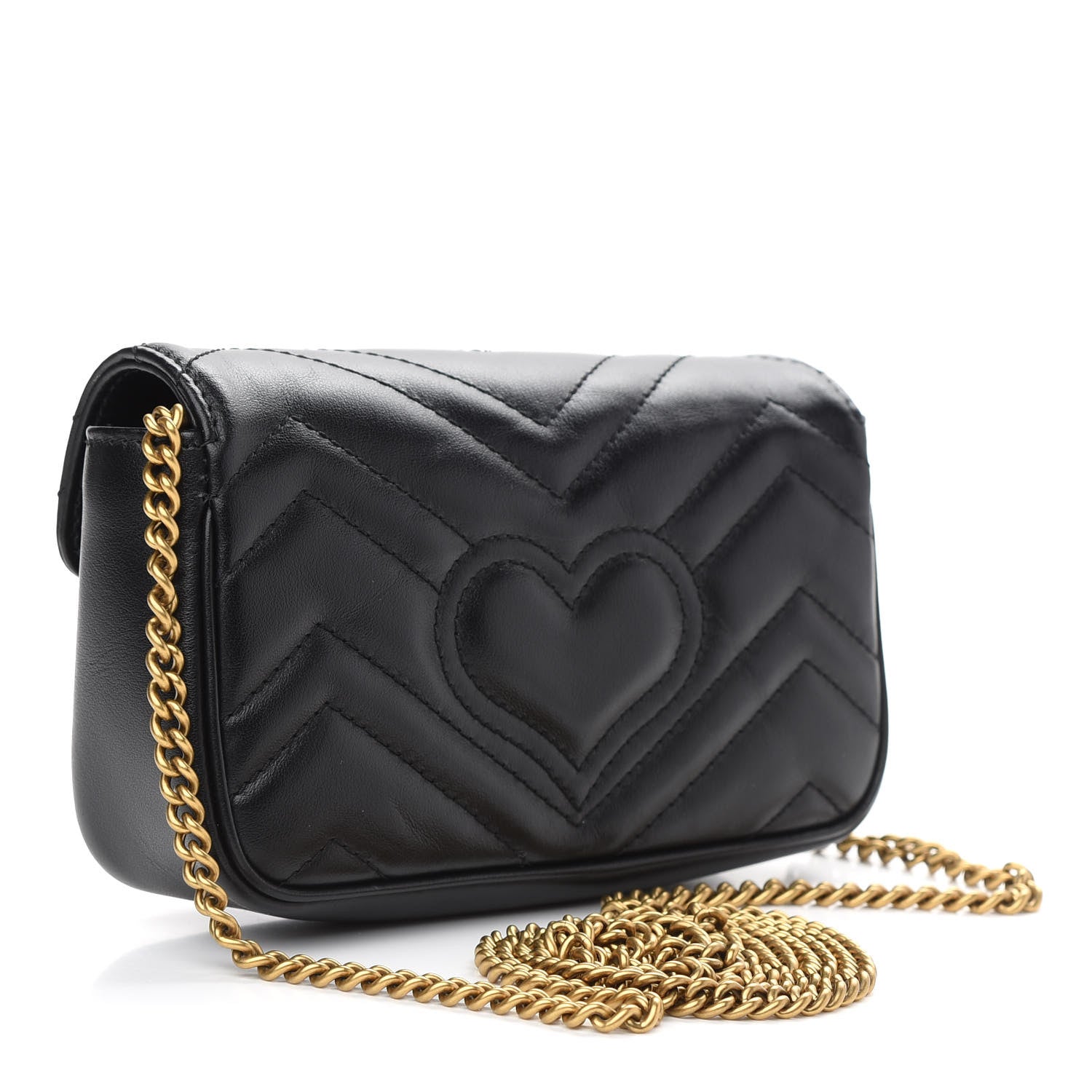 Gucci Calfskin Matelasse Super Mini GG Marmont Shoulder Bag Black 3 of 9