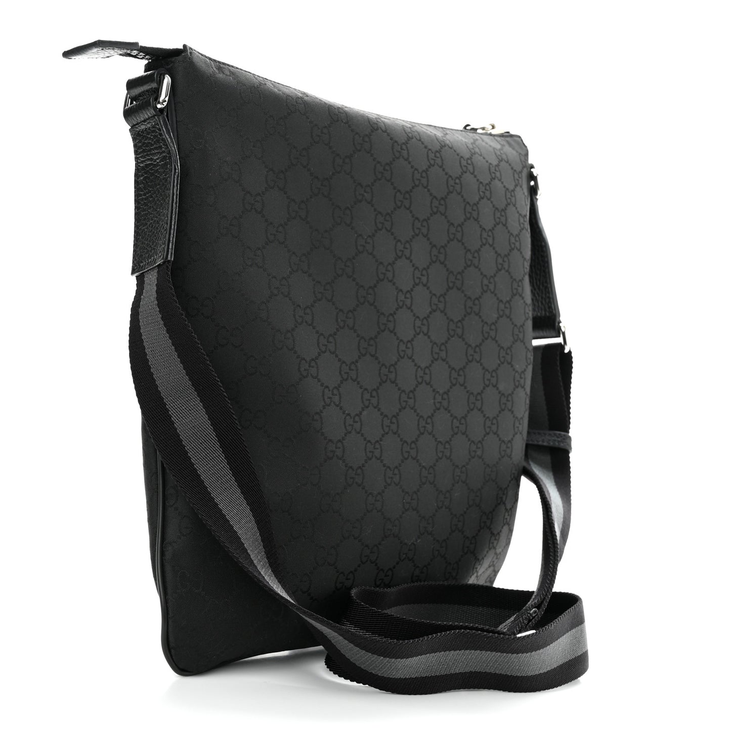 Nylon Monogram Medium Flat Messenger Bag Black