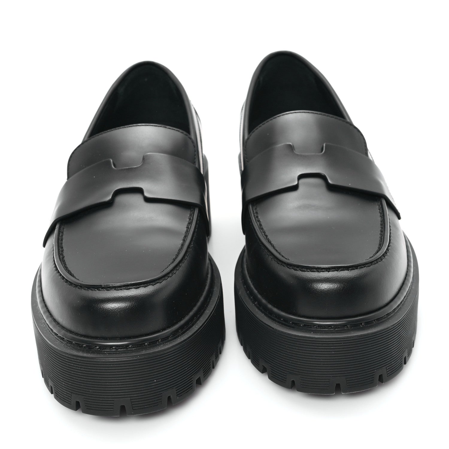 Hermes Glazed Calfskin Womens Hitch Loafers 38 Black 3 of 9
