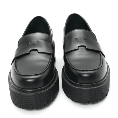 Hermes Glazed Calfskin Womens Hitch Loafers 38 Black 3 of 9
