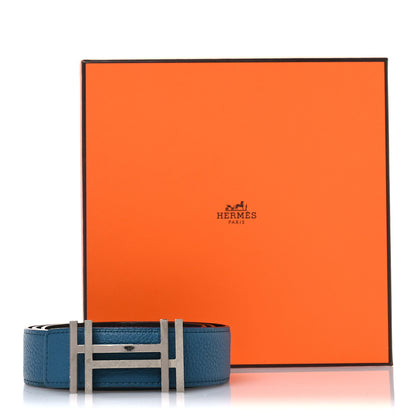 Hermes Box Togo 32mm Au Carre H Belt 85 34 Bleu Izmir Chocolate 6 of 6