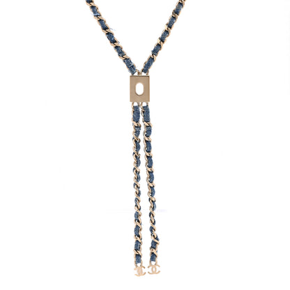 Chanel Metal Denim CC Necklace Blue Gold 1 of 7