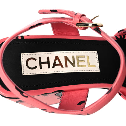 Chanel Printed Lambskin CC Sandals 36.5 Pink Black 7 of 9