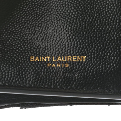 Saint Laurent Grain De Poudre Matelasse Chevron Monogram Compact Tri Fold Wallet Black 6 of 7