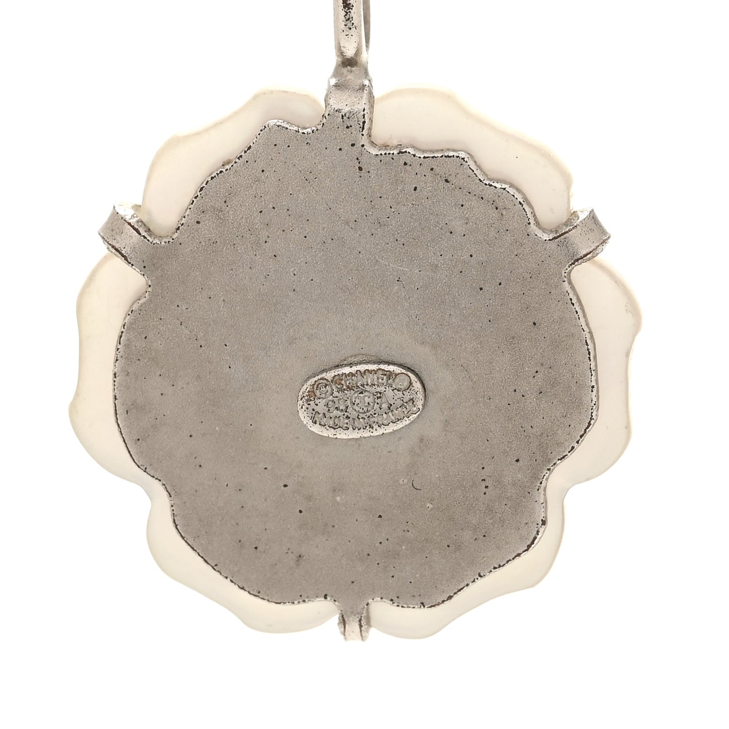 Mother of Pearl Camellia Pendant Necklace Silver White