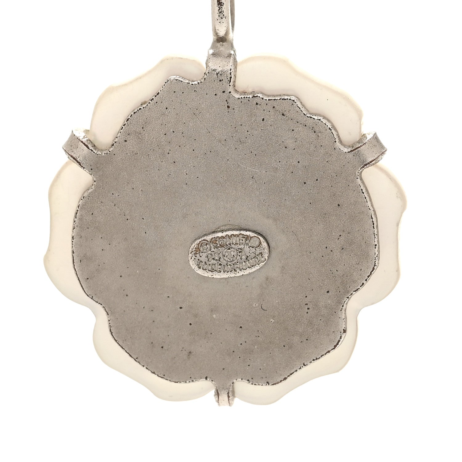 Chanel Mother of Pearl Camellia Pendant Necklace Silver White 6 of 6