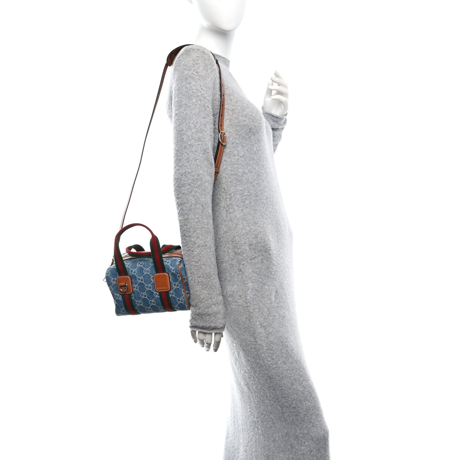 Gucci GG Denim Calfskin Web Mini GG Top Handle Bag Light Blue White 2 of 11