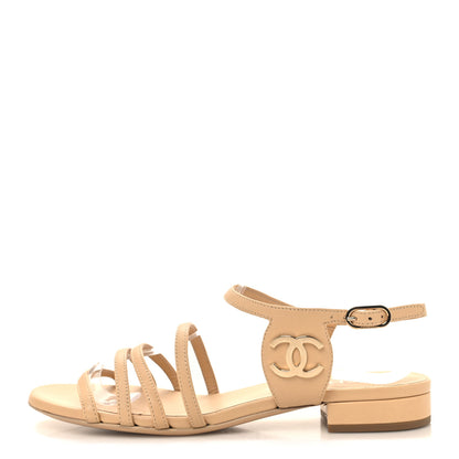 Chanel Lambskin CC Flat Sandals 37 Beige 1 of 8