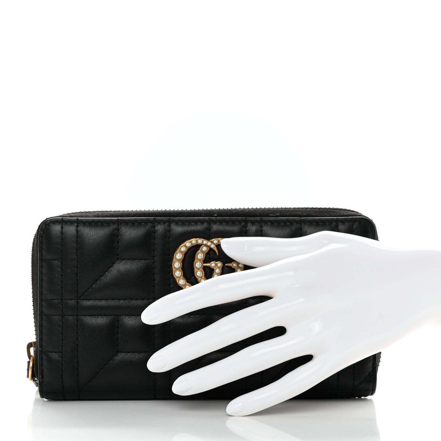 Calfskin Matelasse Pearly GG Marmont Zip Around Wallet Black
