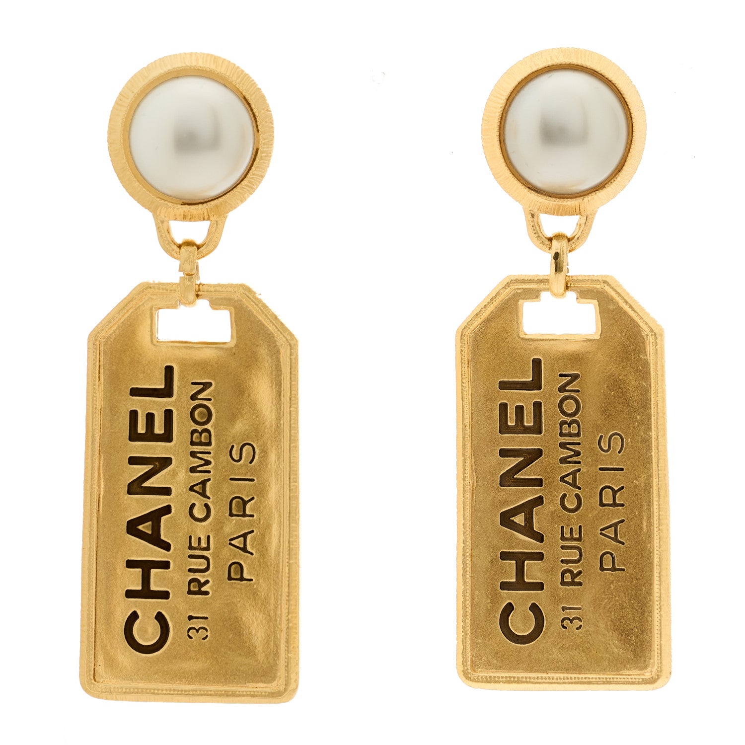 Chanel Pearl CC Tags Drop Earrings Gold 1 of 5