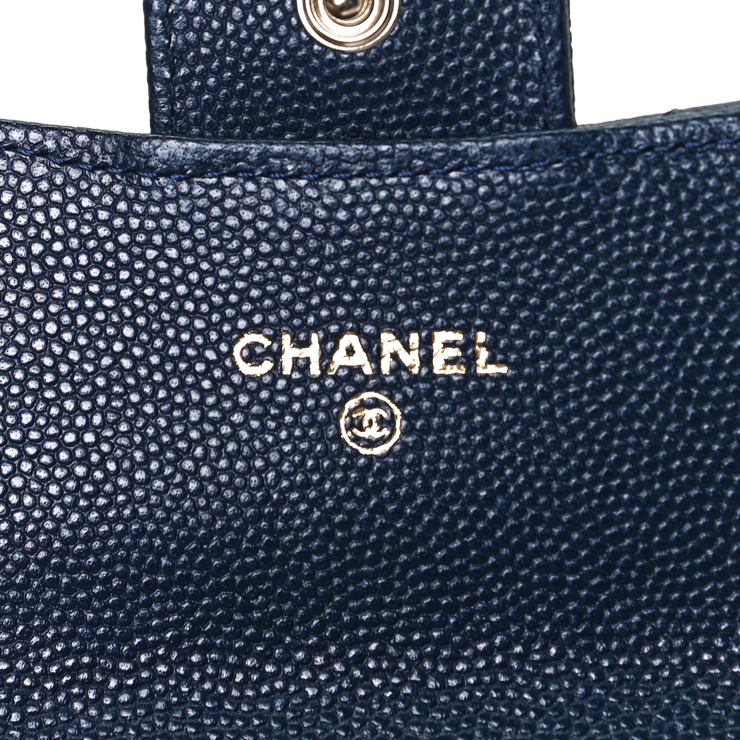 Caviar Quilted Flap Card Holder Wallet Navy Blue