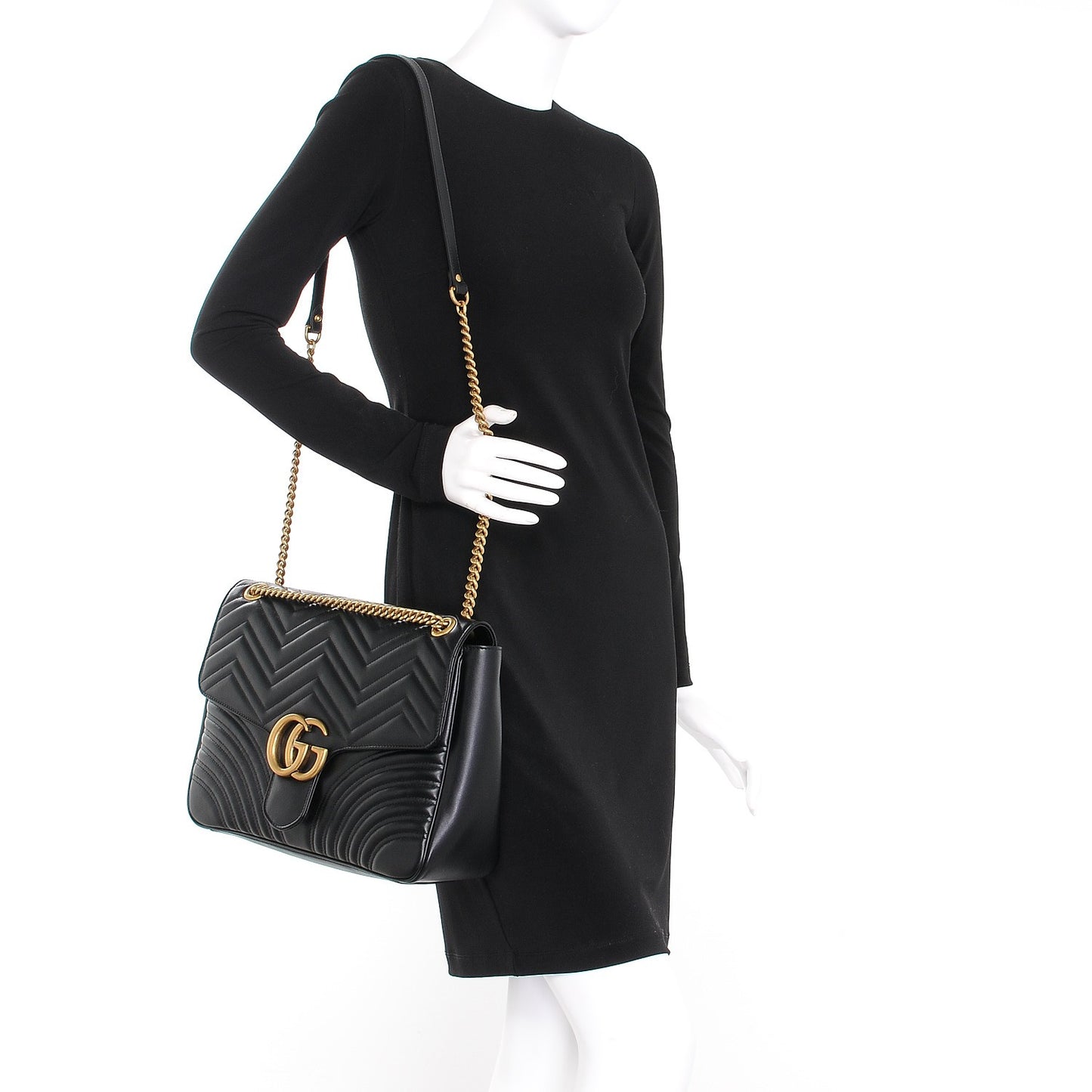 Calfskin Matelasse Large GG Marmont Shoulder Bag Black