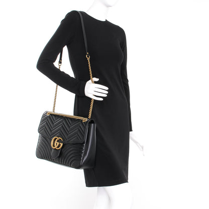 Gucci Calfskin Matelasse Large GG Marmont Shoulder Bag Black 2 of 7