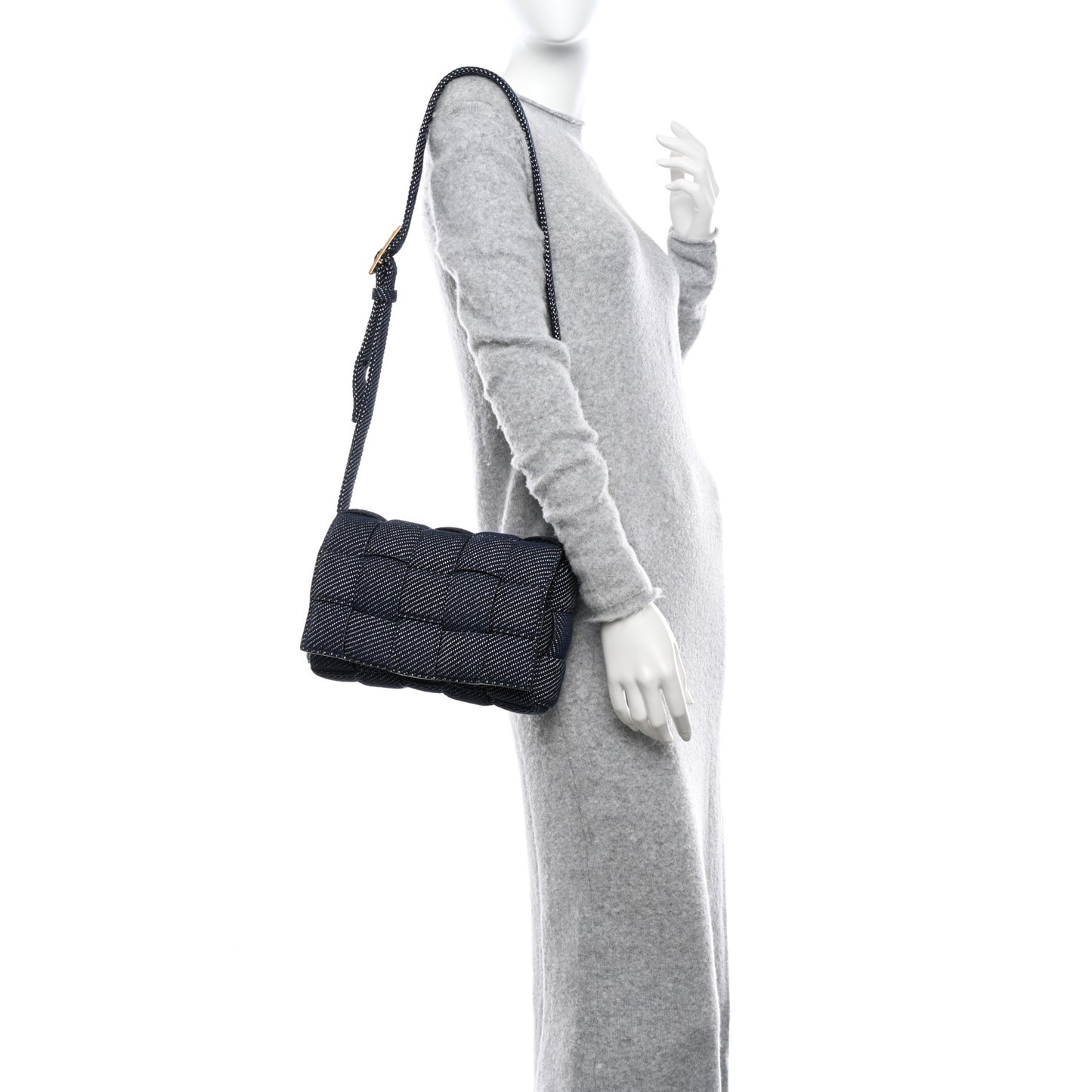 Denim Maxi Intrecciato Padded Cassette High Frequency Crossbody Bag Indigo