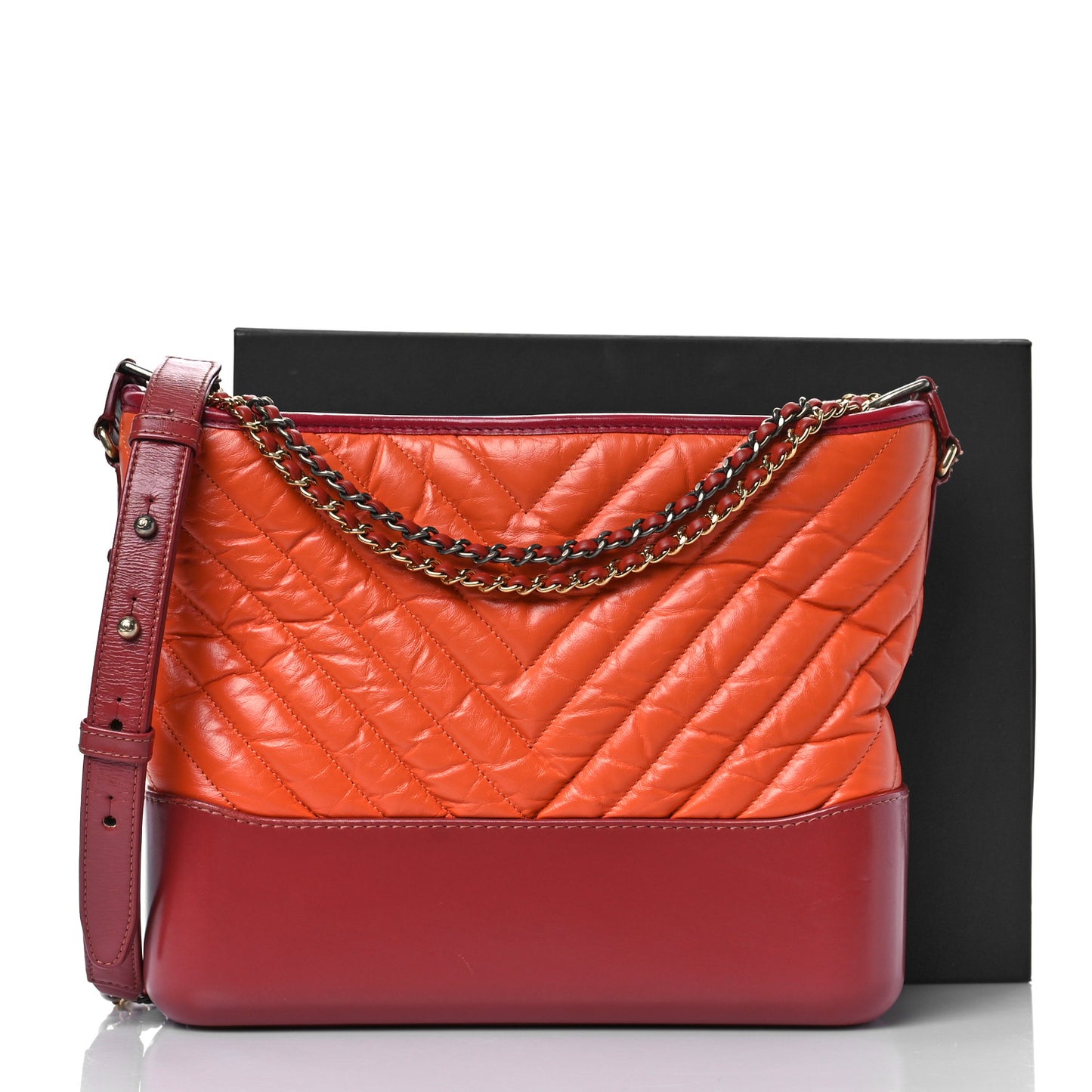 Aged Calfskin Chevron Quilted Medium Gabrielle Hobo Dark Red Orange