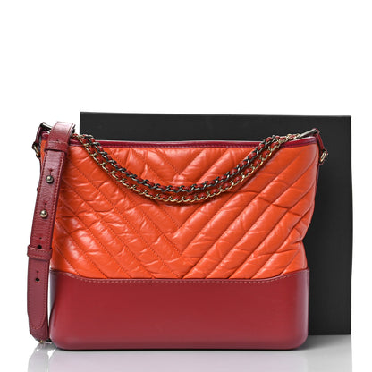 Chanel Aged Calfskin Chevron Quilted Medium Gabrielle Hobo Dark Red Orange 9 of 9