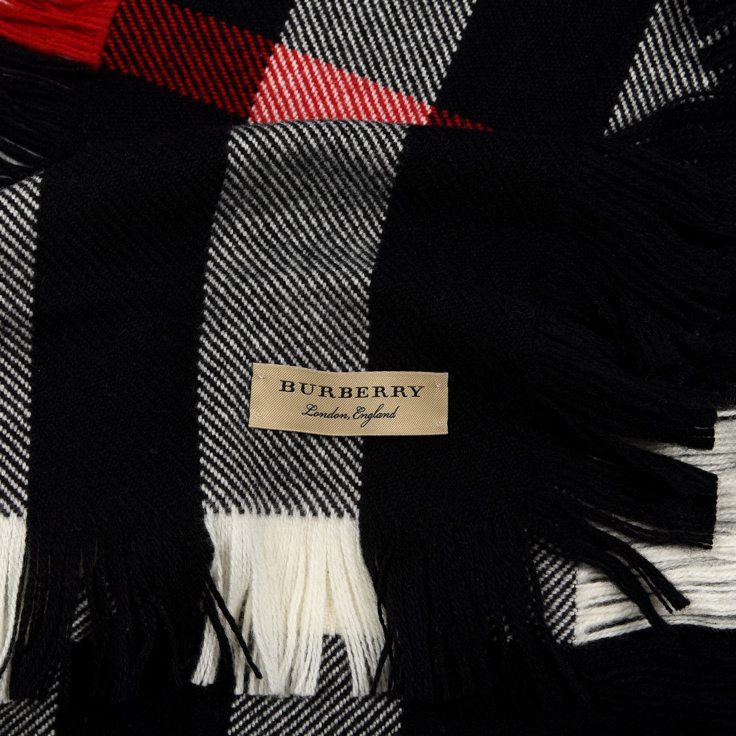 Wool Half Mega Check Fringe Scarf Black