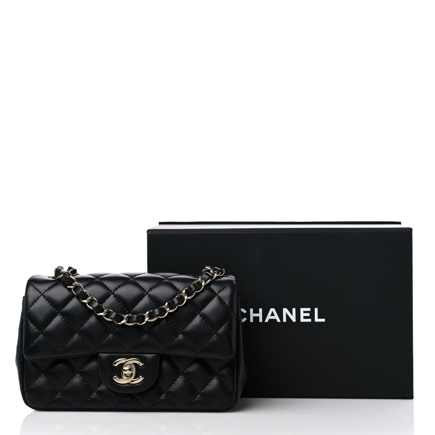 Lambskin Quilted Mini Rectangular Flap Black
