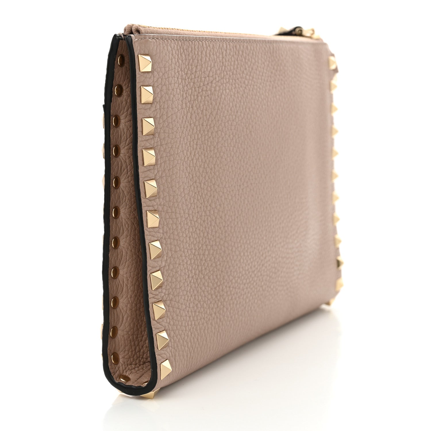 Valentino Garavani Pebbled Calfskin Medium Rockstud Flat Pouch Poudre 3 of 9