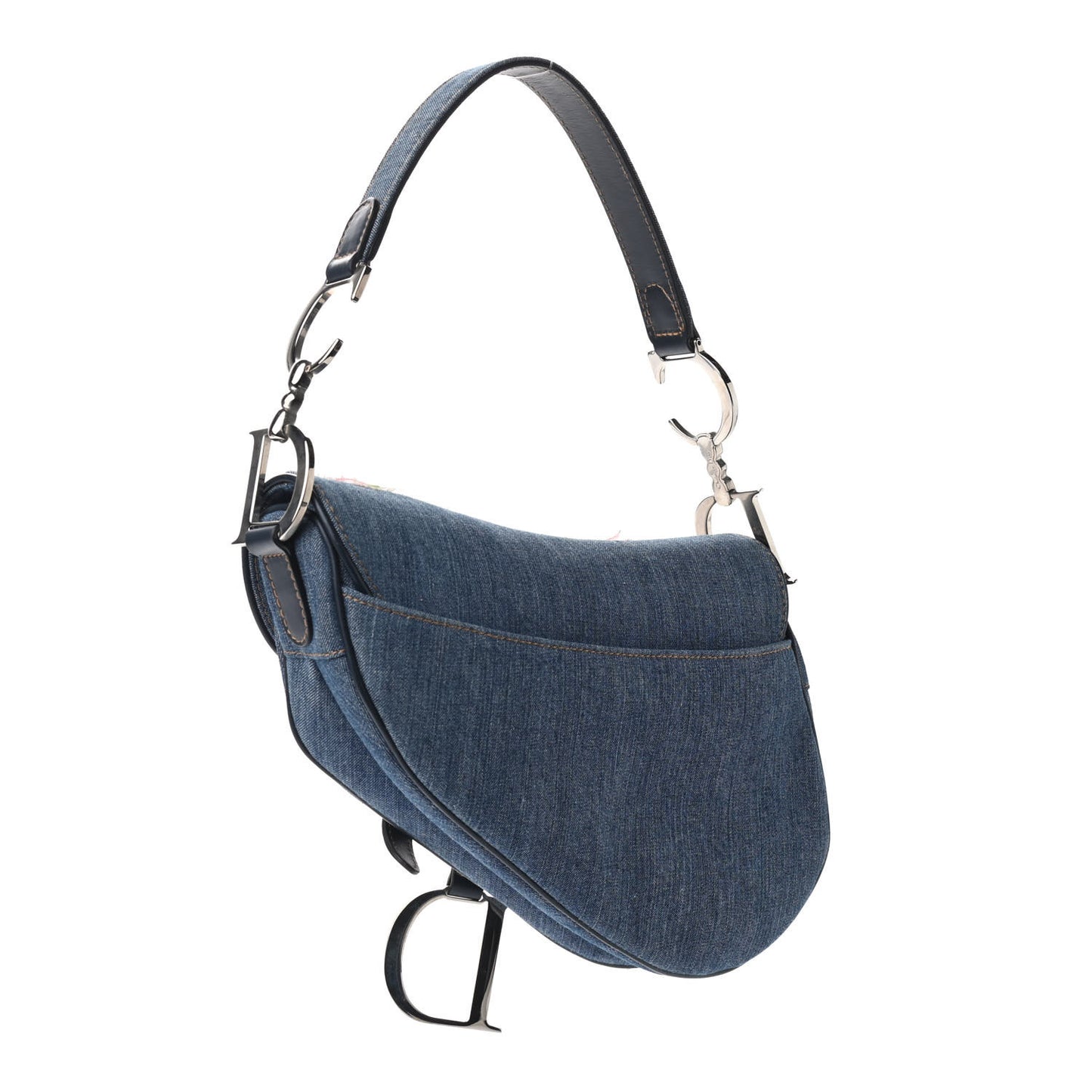 Denim Embroidered Saddle Bag Blue Multi