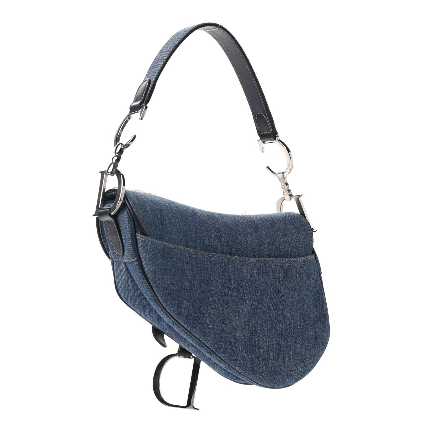 Christian Dior Denim Embroidered Saddle Bag Blue Multi 3 of 11
