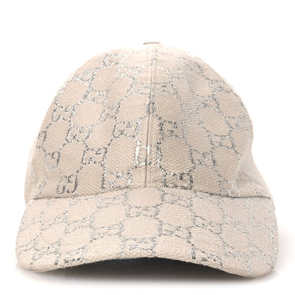 Gucci Canvas Lame GG Monogram Rush Baseball Hat M Gardenia Silver 1 of 8