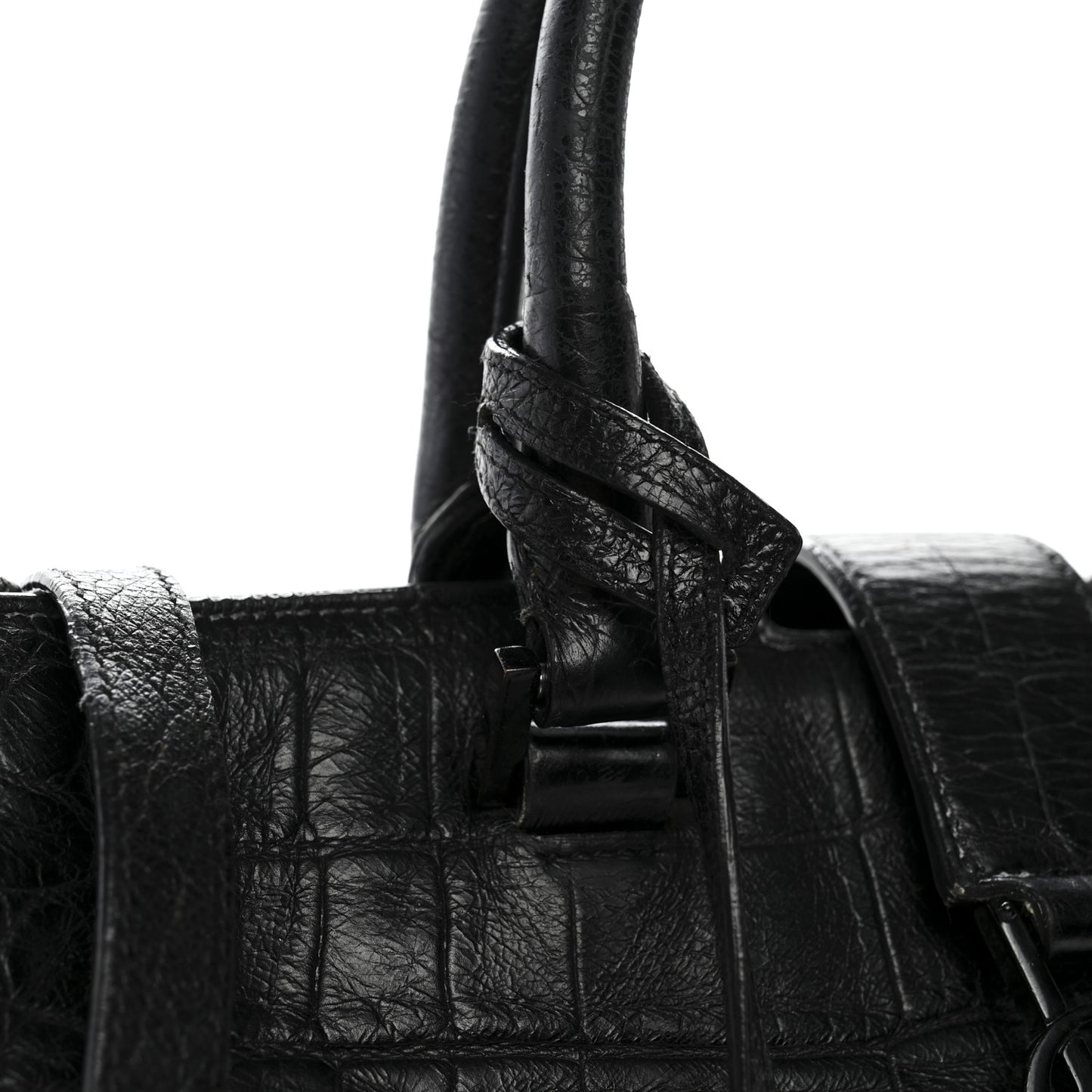 Calfskin Crocodile Embossed Small Monogram Cabas Black