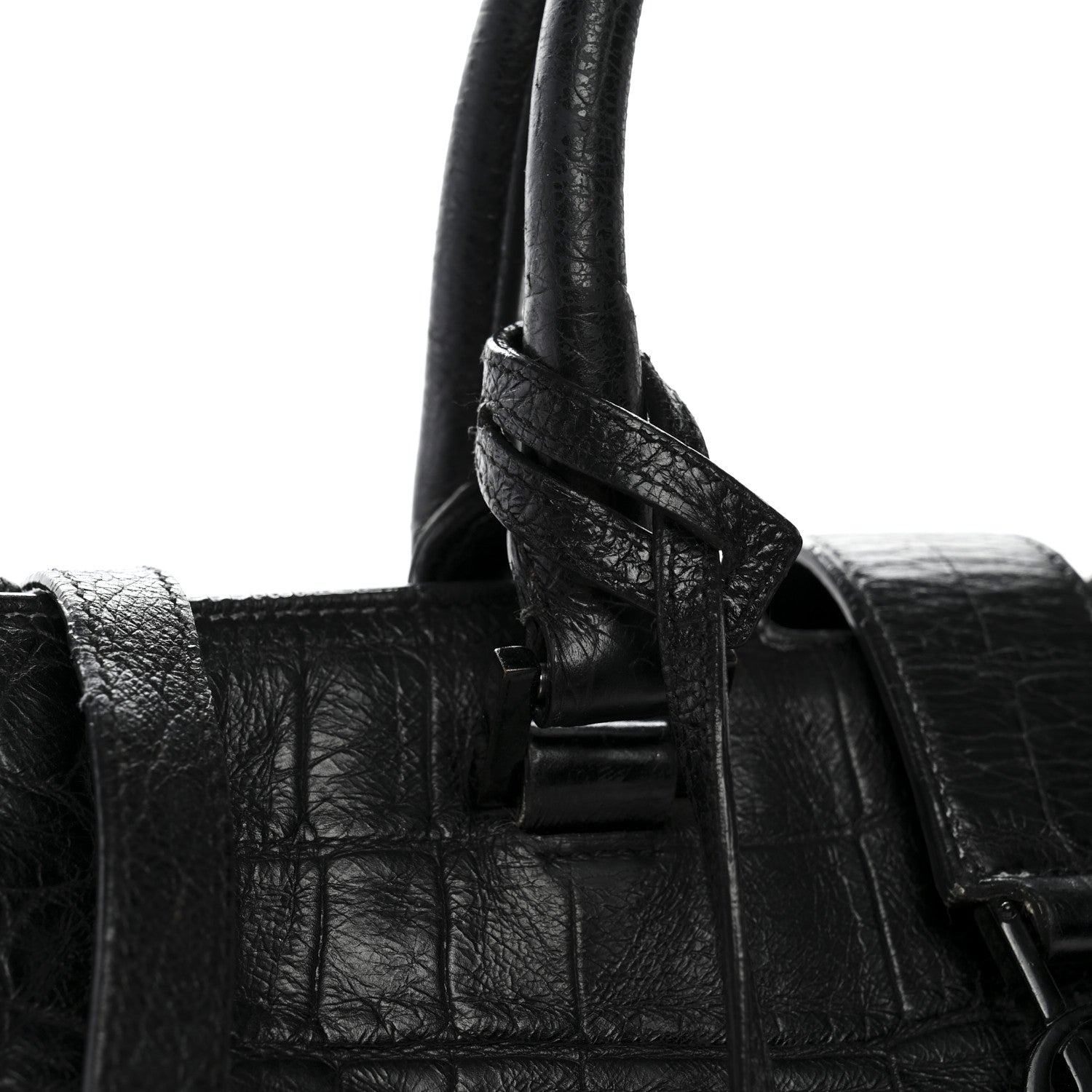 Saint Laurent Calfskin Crocodile Embossed Small Monogram Cabas Black 18 of 21
