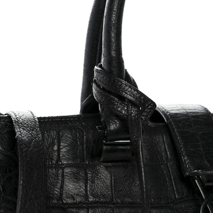 Saint Laurent Calfskin Crocodile Embossed Small Monogram Cabas Black 18 of 21