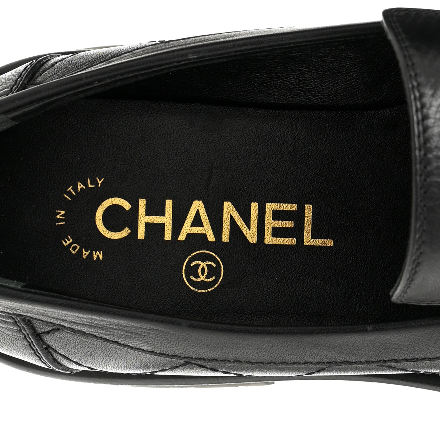 Calfskin Quilted CC Mocassin Loafers 37 Black