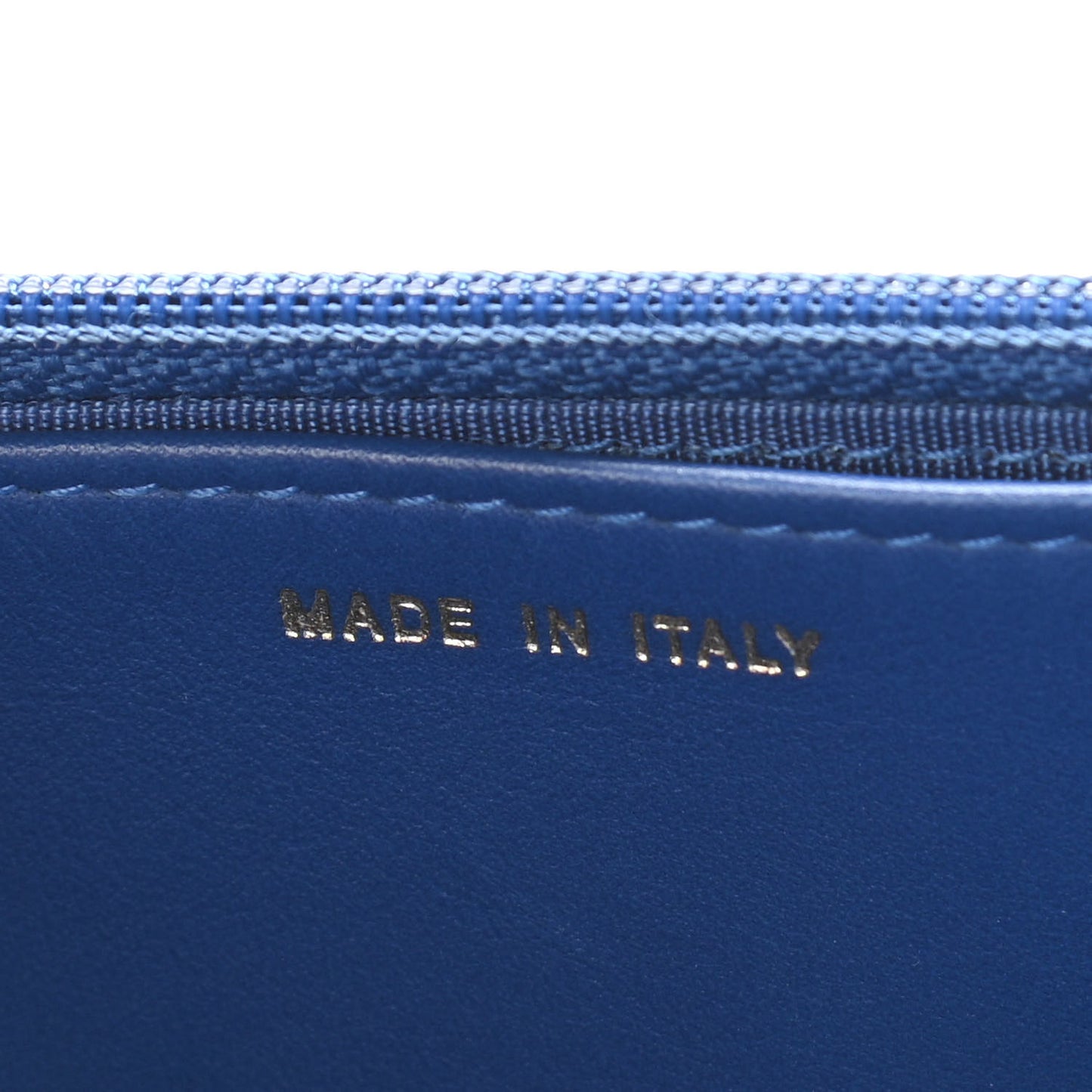 Grained Calfskin Quilted Label Click Flap Wallet On Chain WOC Blue