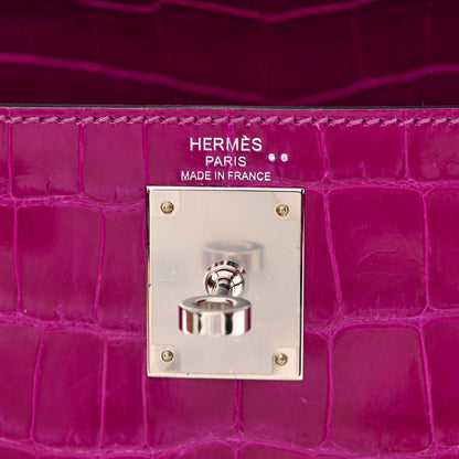 Hermes Shiny Niloticus Crocodile Kelly Sellier 28 Rose Scheherazade 6 of 11