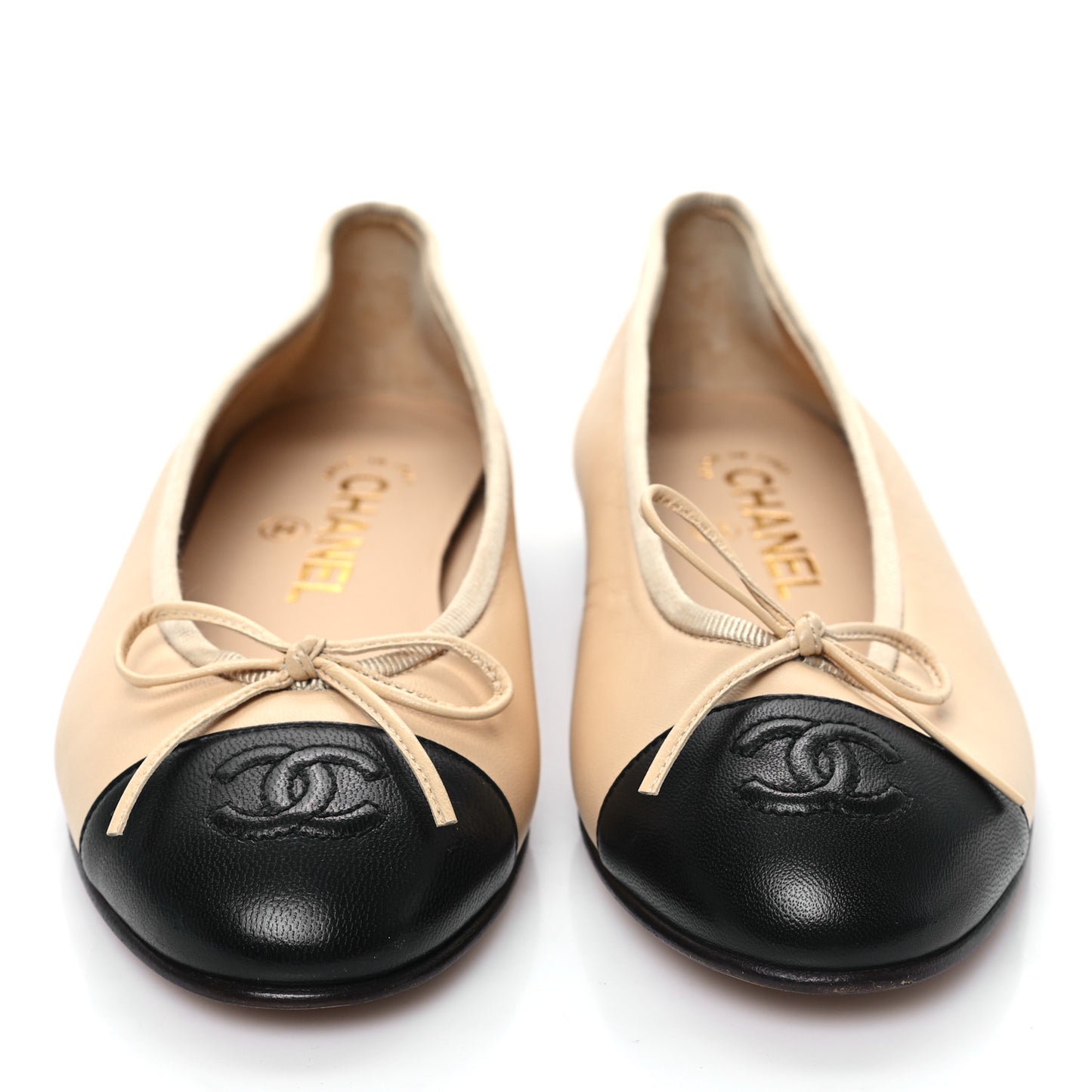 Lambskin Cap Toe CC Ballerina Flats 35.5 Beige Black